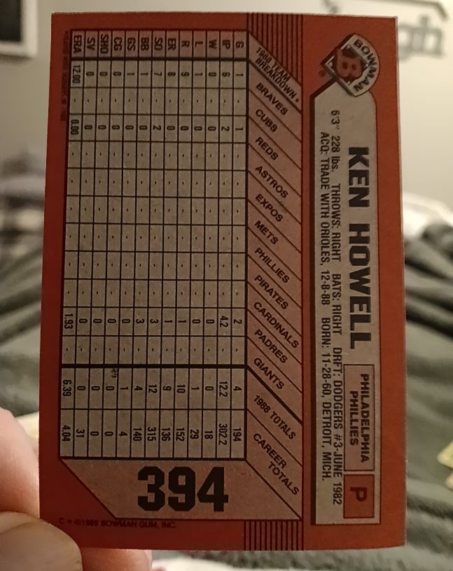 1989 Bowman #394 Ken Howell — front
