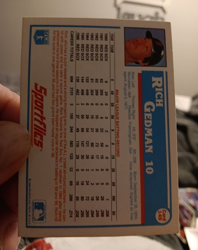 1987 Sportflics #10 Rich Gedman — front