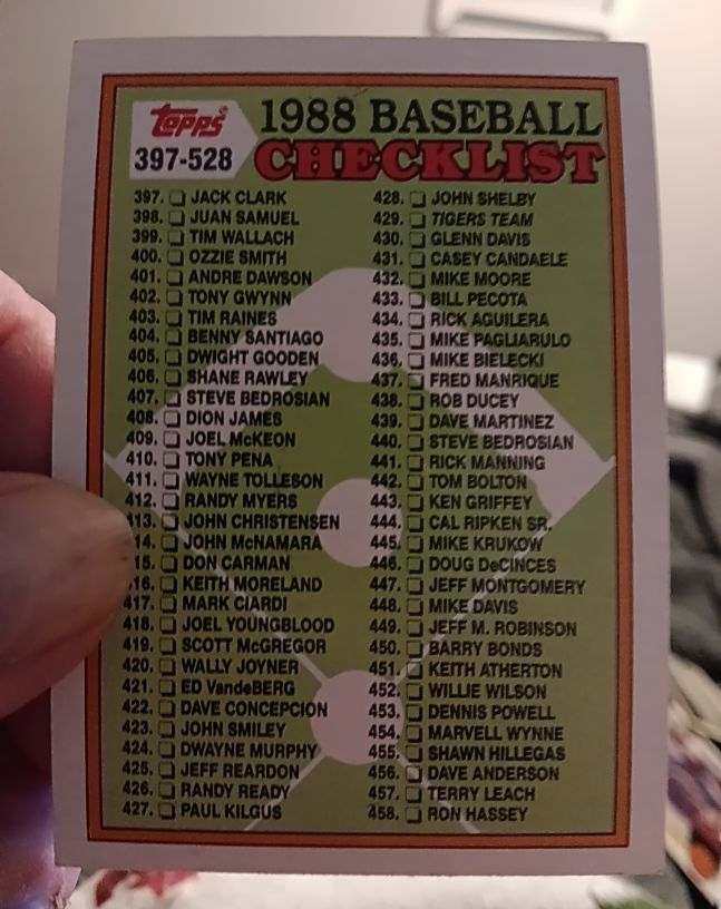 1988 Topps #528 Checklist 397-528 — front