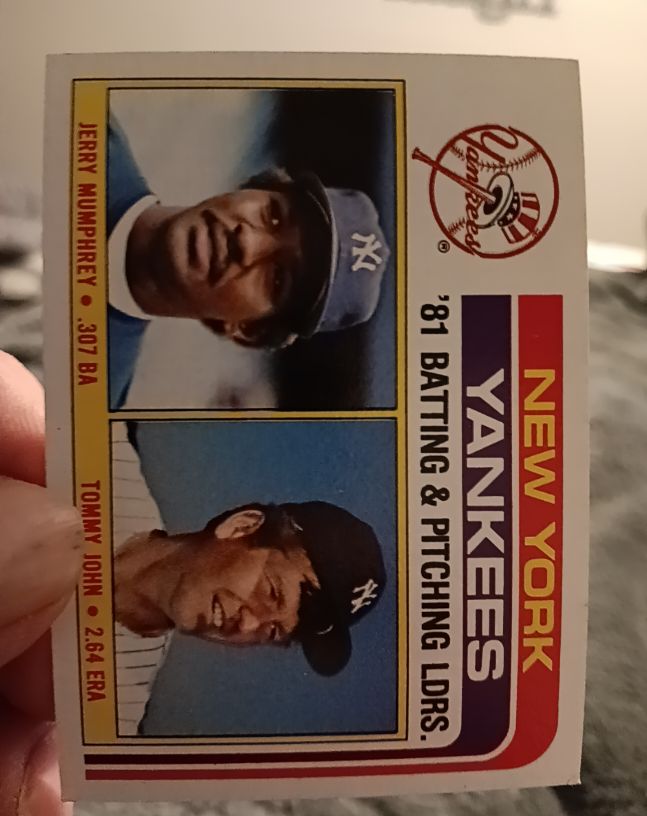 1982 Topps #486 Yankees Leaders / Checklist (Jerry Mumphrey / Tommy John) — front