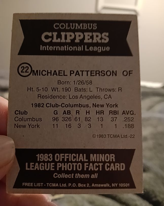1983 TCMA #22 Michael Patterson — front