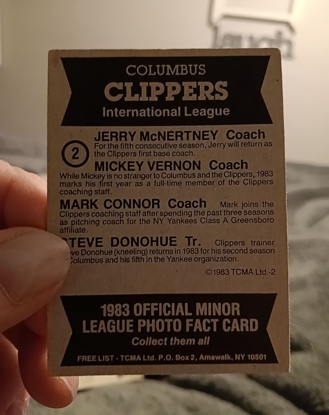 1983 TCMA #2 Columbus Clippers Coaches — front