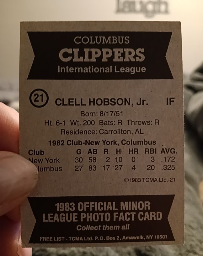1983 TCMA #21 Clell Hobson, Jr. — front