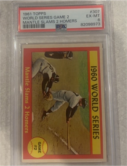 1961 Topps #307 Mickey Mantle World Series Game 2 Mantle Slams 2 Homers — front