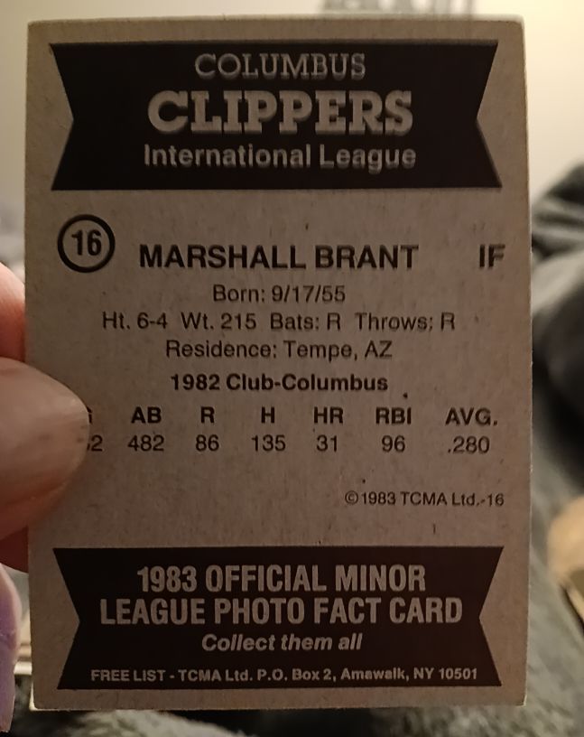 1983 TCMA #16 Marshall Brant — front