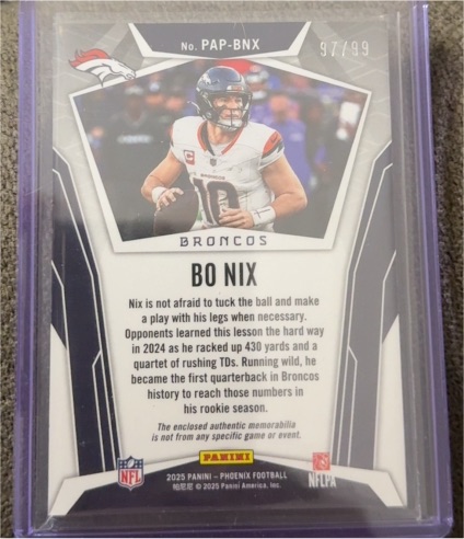 2025 Panini Phoenix #PAP-BNX Bo Nix — front