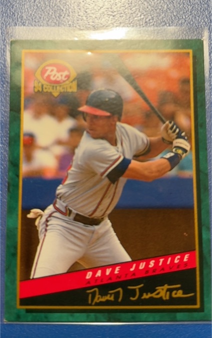1994 Post Cereal #6 Dave Justice — front