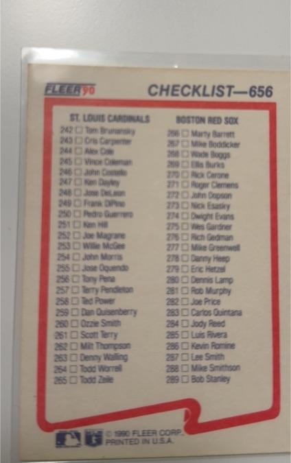 1990 Fleer #656 Checklist — front