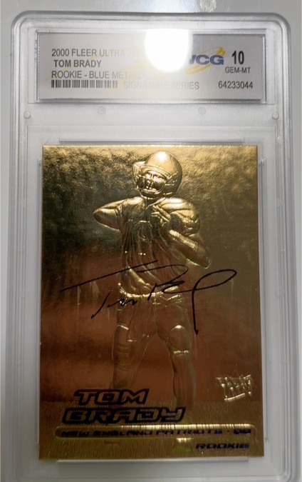2000 Fleer Ultra #234 Tom Brady Rookie Blue Metallic Signature Series — front