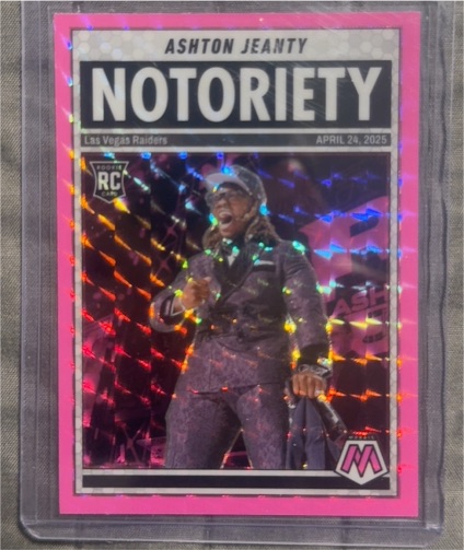 2025 Panini Mosaic #18 Ashton Jeanty Notoriety Pink Fluorescent Prizm Rookie Card — front