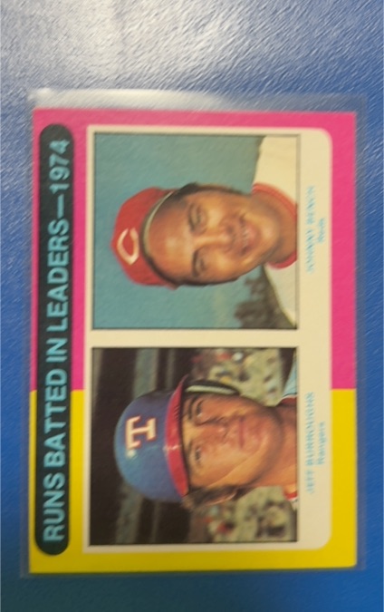 1975 Topps #308 Jeff Burroughs / Johnny Bench Runs Batted In Leaders — front