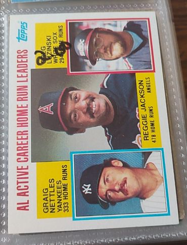 1984 Topps #712 AL Active Career Home Run Leaders Reggie Jackson / Graig Nettles / Greg Luzinski — front