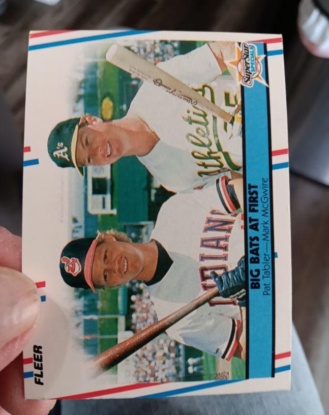 1988 Fleer #633 Mark McGwire / Pat Tabler Big Bats at First — front