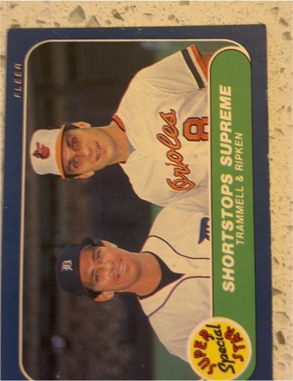 1986 Fleer #633 Shortstops Supreme Alan Trammell / Cal Ripken Jr. — front
