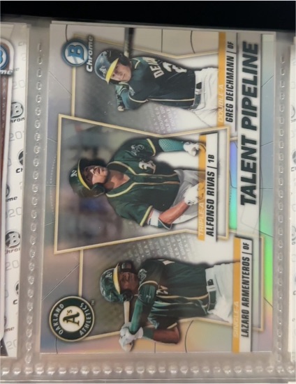 2020 Bowman Chrome Talent Pipeline #TP-OAK Alfonso Rivas / Greg Deichmann / Lazaro Armenteros — front