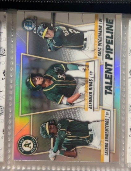2020 Bowman Chrome Talent Pipeline #TP-OAK Alfonso Rivas / Greg Deichmann / Lazaro Armenteros — front