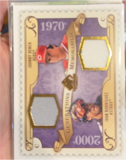 2009 SP Legendary Cuts Generations Memorabilia #GM-RB Ivan Rodriguez Johnny Bench — front