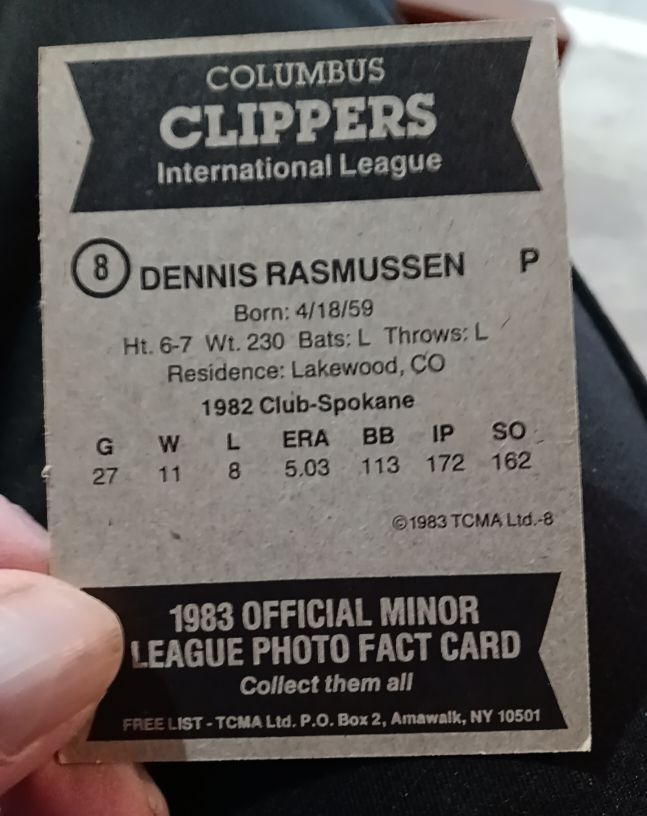 1983 TCMA #8 Dennis Rasmussen — front
