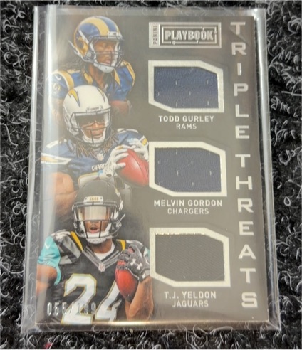 2015 Panini Playbook Triple Threats Jerseys #2 Todd Gurley/Melvin Gordon/T.J. Yeldon — front