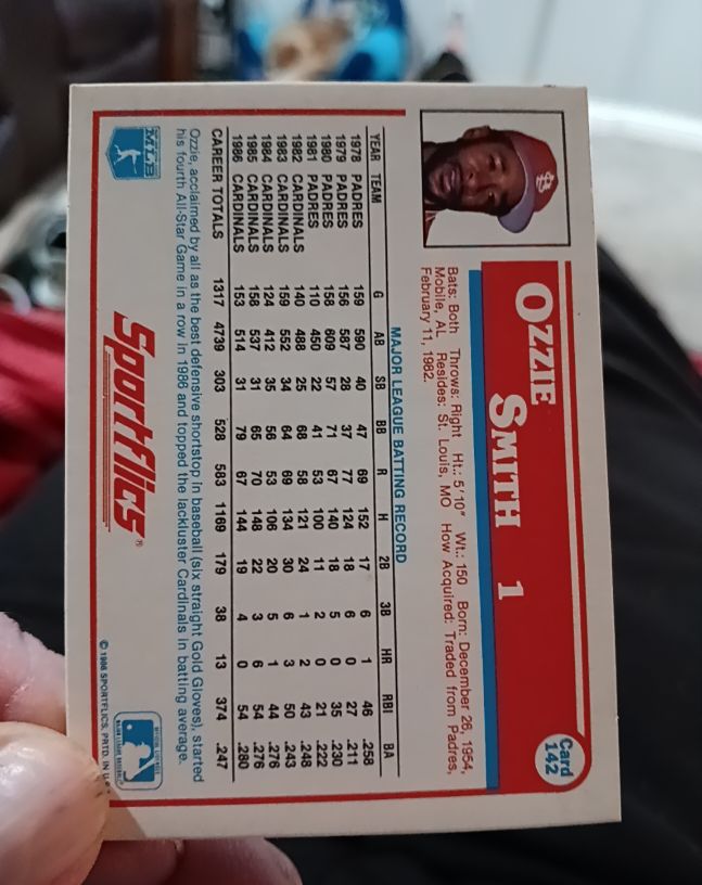 1986 Sportflics #142 Ozzie Smith — front