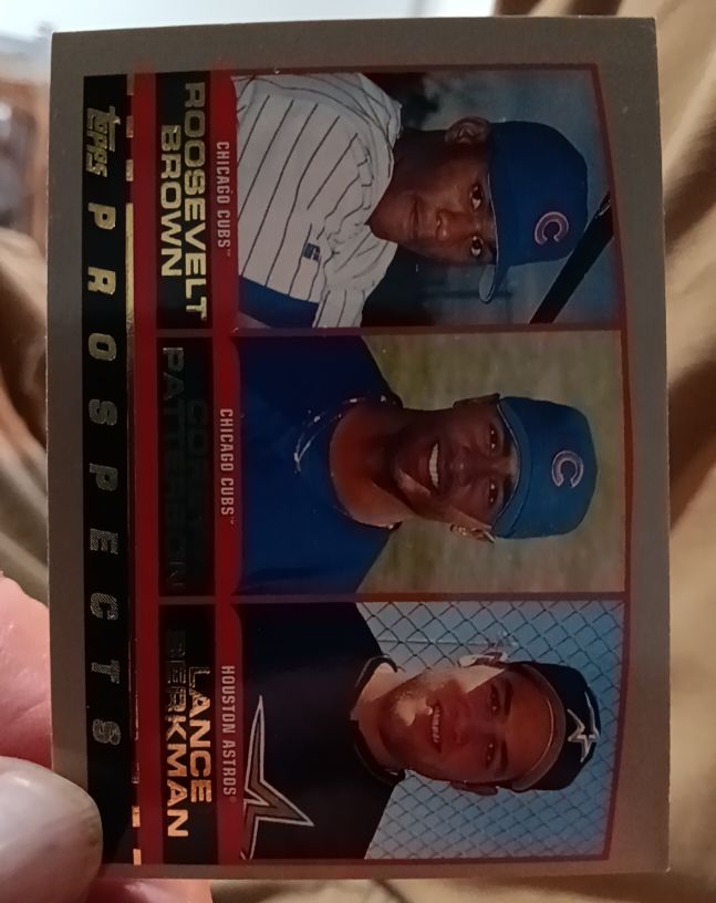 2000 Topps #207 Roosevelt Brown / Corey Patterson / Lance Berkman — front