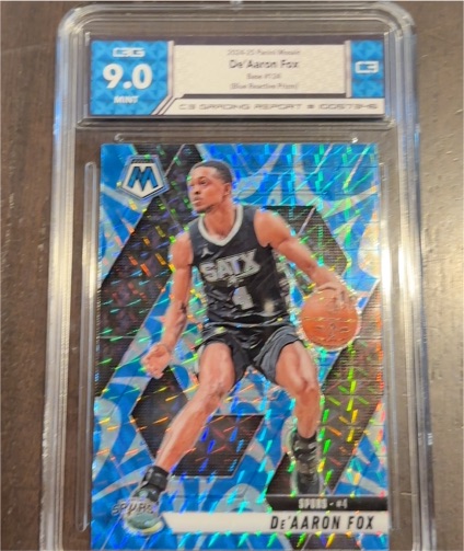 2024 Panini Mosaic #96 De'Aaron Fox Blue Reactive Prism — front
