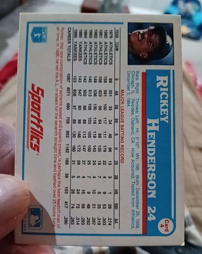 1987 Sportflics #24 Rickey Henderson — front