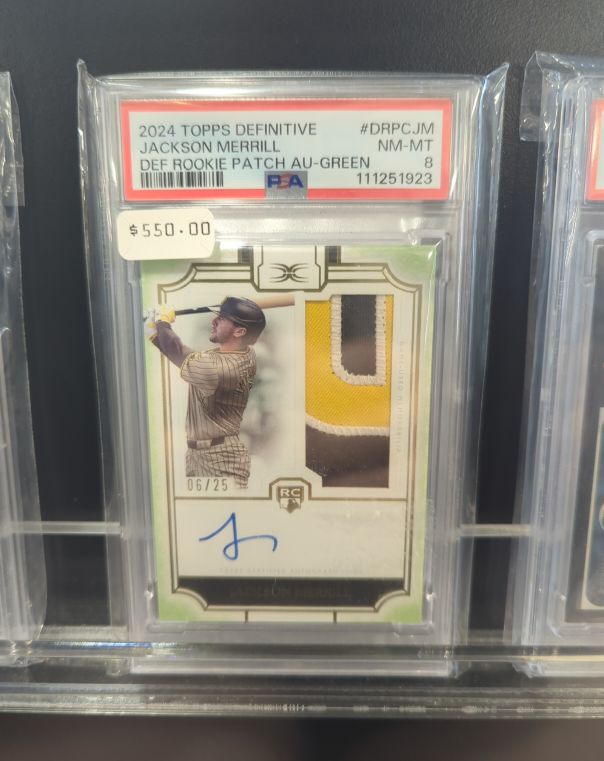 2024 Topps Definitive #DPRCJM Jackson Merrill Rookie Patch Auto AU-Green /25 — front