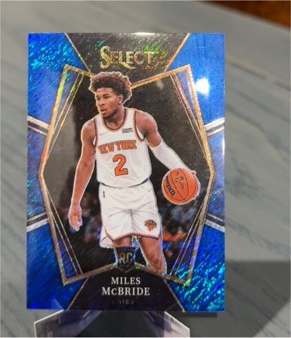 2021-22 Panini Select #157 Miles McBride Blue Shimmer Prizm Premier Level Rookie — front