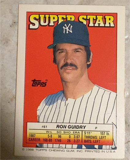 1988 Topps Super Star Sticker #61 Ron Guidry — front