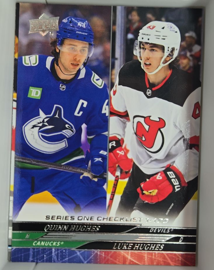 2024-25 Upper Deck Series 1 #199 Quinn Hughes / Luke Hughes — front