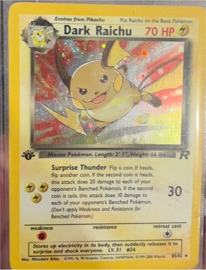 1999 Pokémon Team Rocket #83 Dark Raichu — front