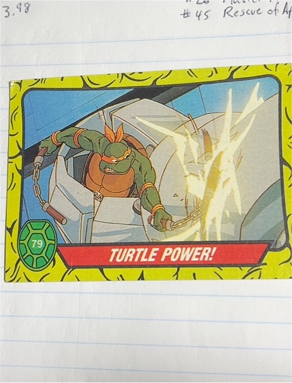 1989 Topps Teenage Mutant Ninja Turtles #79 Turtle Power! Michelangelo — front
