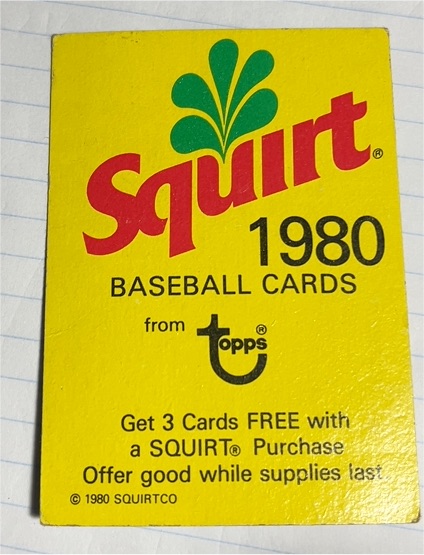 1980 Topps Squirt Baseball Promo Card — front