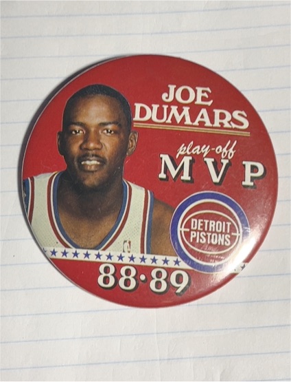 1988-1989 Joe Dumars Detroit Pistons Play-Off MVP Pin Back Button — front