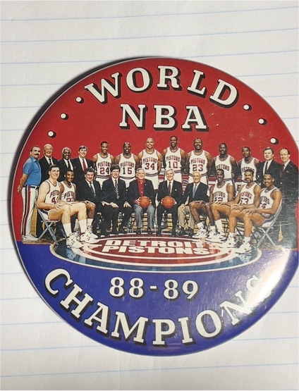 1988-89 Detroit Pistons NBA World Champions Pinback Button — front