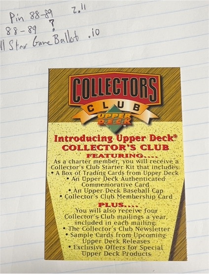 1998 Upper Deck Collectors Club Membership Card — front