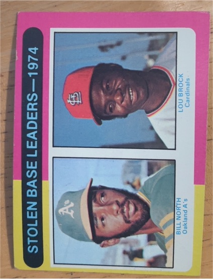 1975 Topps #309 Lou Brock / Bill North Stolen Base Leaders — front
