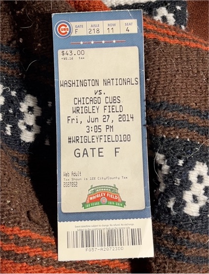 2014 Washington Nationals vs Chicago Cubs Wrigley Field Ticket Stub June 27 — front