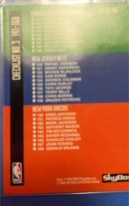 1992-93 SkyBox Checklist 3 #324 — front