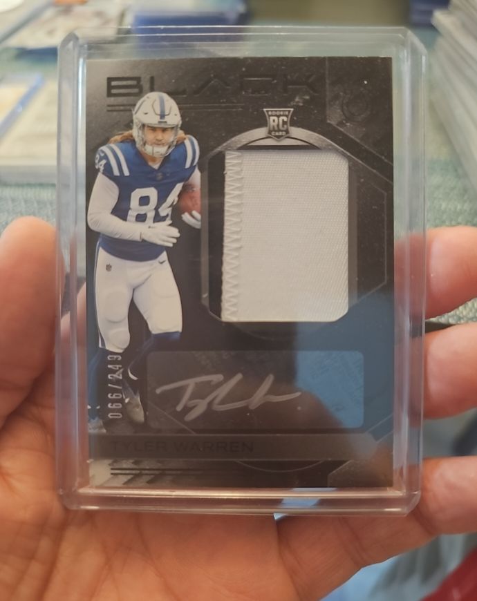 2025 Panini Black #RKPA-TWN Tyler Warren Rookie Patch Autographs #/249 — front