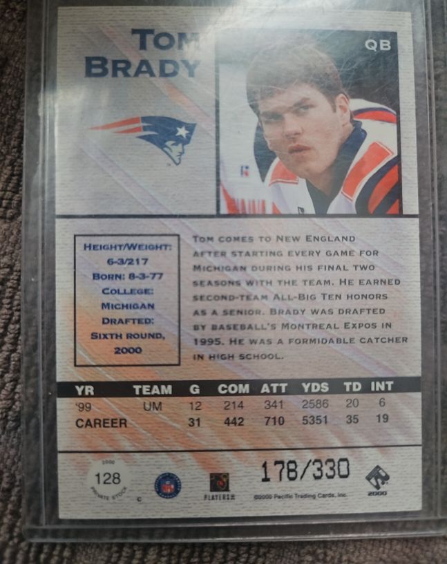 2000 Pacific Private Stock #128 Tom Brady — front