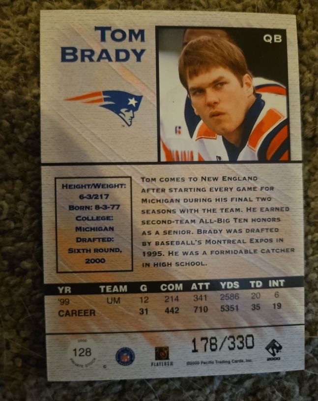 2000 Pacific Tom Brady #128 — front