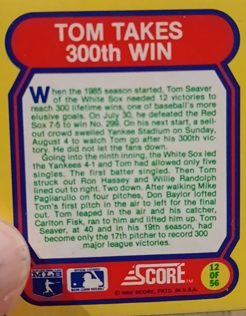 1988 Score #12 Tom Takes 300th Win Tom Seaver — front