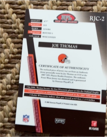 2007 Playoff NFL Jersey Card RJC-2 Joe Thomas — front