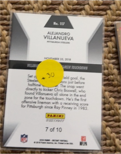 2018 Panini Instant #117 Alejandro Villanueva — front
