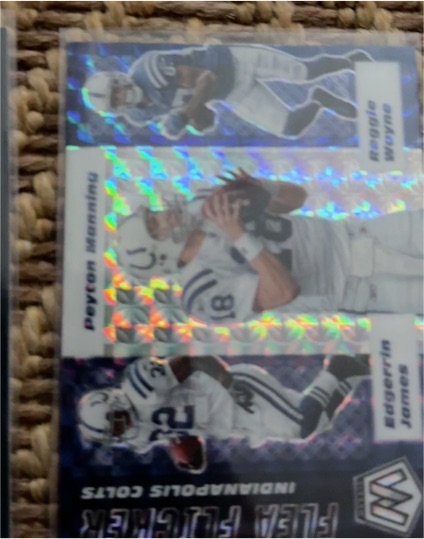 2020 Panini Mosaic Flea Flicker #FF9 Peyton Manning / Reggie Wayne / Edgerrin James — front