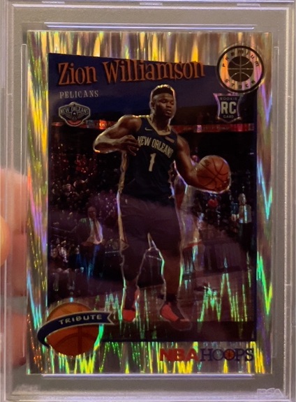 2019-20 Panini NBA Hoops Premium Stock #296 Zion Williamson Tribute Rookie — front