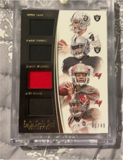 2014 Panini Immaculate Collection Quad Jersey #61/49 Ken Stabler Marcus Allen Jameis Winston Mike Evans — front