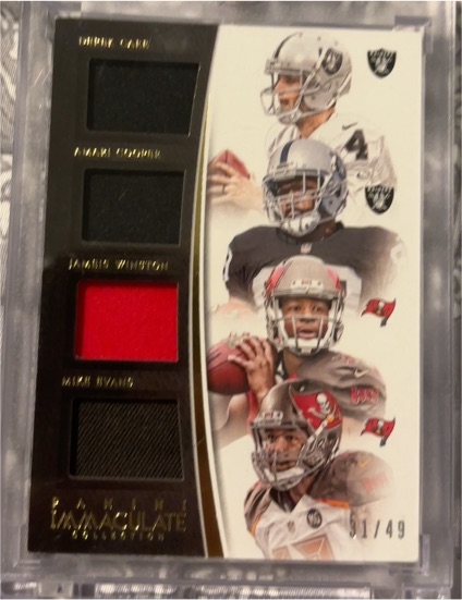 2015 Panini Immaculate #IQJ-CCWE Derek Carr / Amari Cooper / Jameis Winston / Mike Evans — front